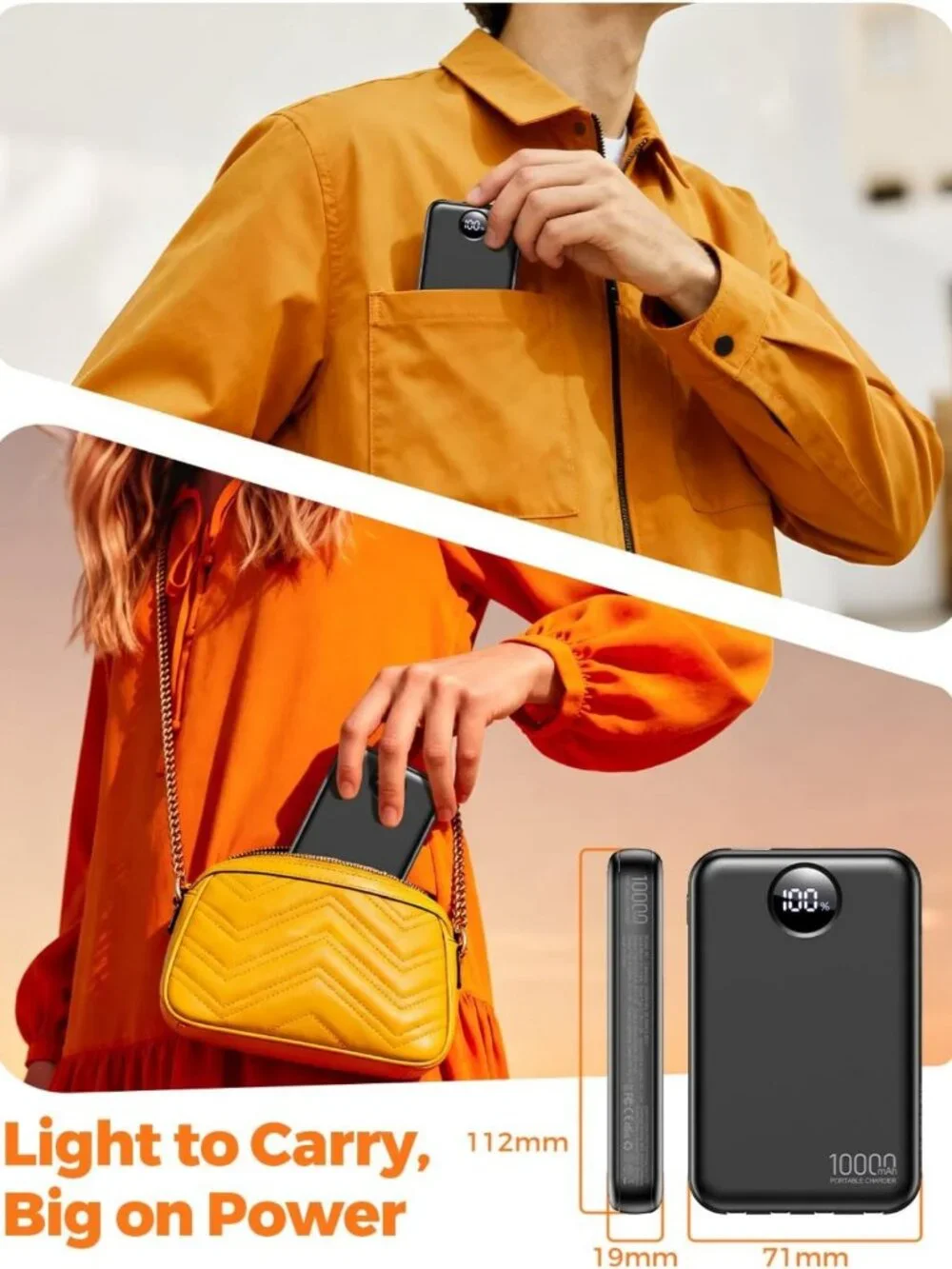 Compact 10000mAh Portable Charger with 4 Built-in Cables - Ultra Slim